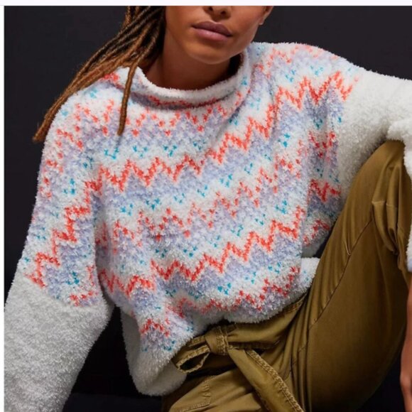 Anthropologie Pilcro Selene Sweater Nordic Ivory Orange Blue Wool Alpaca Sz Sm - Picture 2 of 7